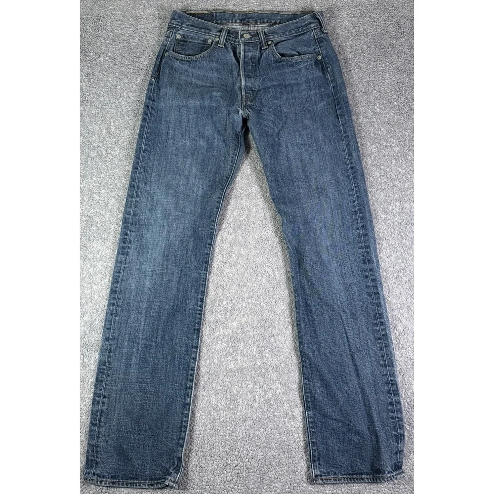Levis 501 Jeans Men 30x32 Blue Button Fly Straight 100% Cotton Denim Medium Wash